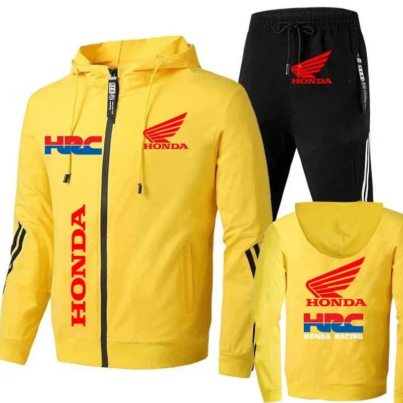 Honda Hoodie Sets Men's Clothing Honda Red Wings And HRC Logo Print Tracksuit Men Autumn Zip Up Hoodies+Pant Sets Men Honda Coat.