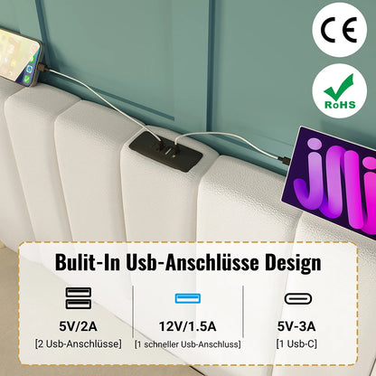 KOMHTOM Polsterbett, Stauraumbett mit LED und USB-C Ladefunktion, PU (Ohne Matratze und Nachttisch)