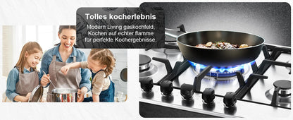 68cm 5-Burner Gas Hob Stainless Steel Gasherd Auto Flame Shield & Dual Fuel (Erdgas/LPG) 10460W Pro Line Built-in/Standherd.