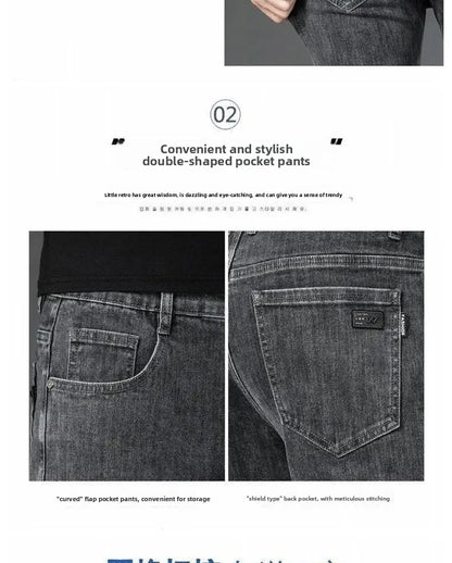 Loose Casual Jeans for Men Mid-aged Thick Winter Long Pants Business Style Straight Leg Spring Autumn Korean Version.