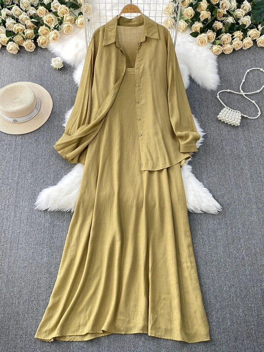 Muslim Women Shirt Dress Two Piece Set Solid Modest Suits Ramadan Musulman Ensemble Morocco Dubai Abayas Islam Outfits Jalabiya