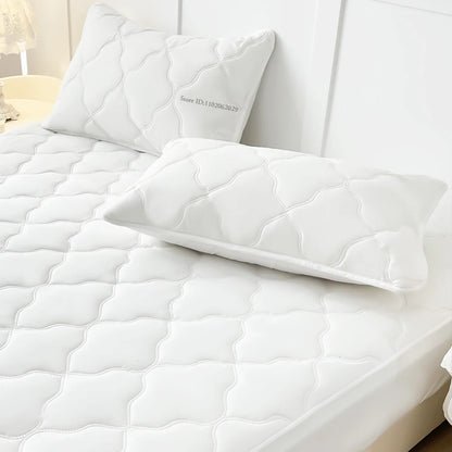 Throw Mattress Cover Bed Fitted Sheet Waterproof Mattress Bedspread Protector Pads Single/Double/King/Queen Full Size Gray/White.