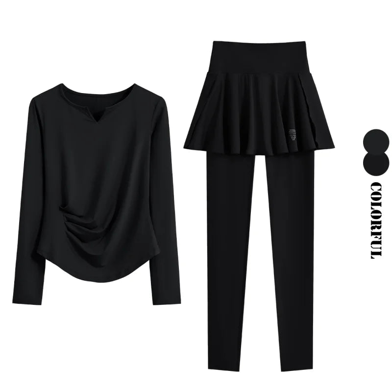 DRUR Autumn Yoga Set 2 Piece Sportswear Outfit Women Long Sleeve Workout Top High Waist Leggings Suit Tennis Sets 2pcs Tracksuit