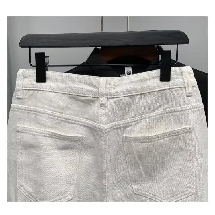 New Men's Denim Shorts Trendy Solid Color Ripped Slim Fit High Waist Elastic Waist Breathable Quick Dry Cotton Pants.