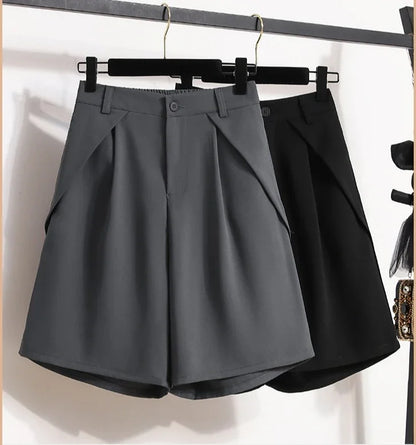 Women's A-Line High Waisted Wide Leg Short Pants Plus Size Casual Suit Shorts Summer 2025 Oversized Loose Five Quarter Pants.