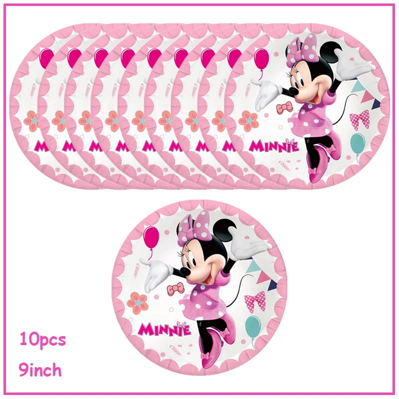 Disney Minnie Mouse Birthday Party Decoration Pink Minnie Paper Cups Plates Napkin Tablecloth Tableware Balloosn Baby Shower Kid