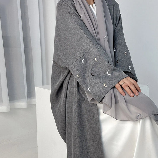 2025 Ramadan Khimar Abaya Saudi-Arabien Türkei Islam Stickerei Mond Muslimischen Strickjacke Kleid Gebet Kleidung Kleider Für Frauen