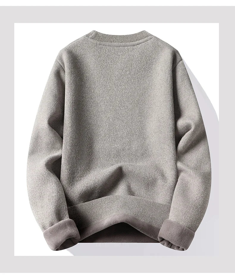 New Mens Fleece Sweater Thickened Pullover Fleece Lined Autumn Winter Crew Neck Jumpers Fashion Knitwear.