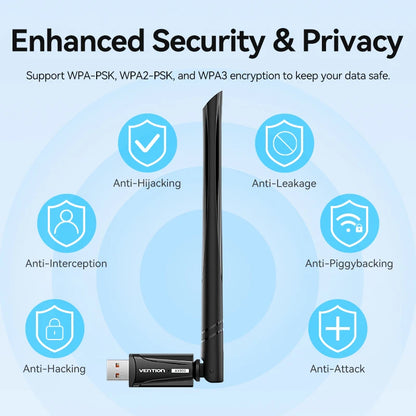 Vention New USB WiFi 6 Adapter 5G/2.4G 600Mbps Wireless WiFi Receiver Antenna Network Card Dongle LAN for Laptop PC Win 10/11.