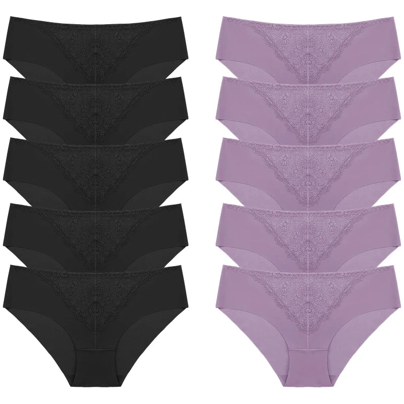 BZEL 10PCS/Set Women's Panties Exquisite Sweet Lace Underwear Sexy Lingerie Silk Satin Briefs Woman Comfort Breathable Underpant