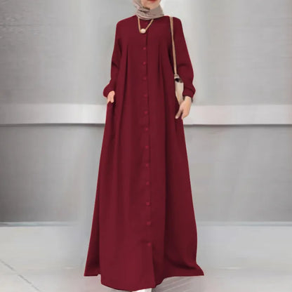 2025Spring Autumn Maxi Long Dress Women Muslim Long Sleeve Dress Loose Casual Dresses Vintage Hijab Islamic Clothing Caftan Robe.