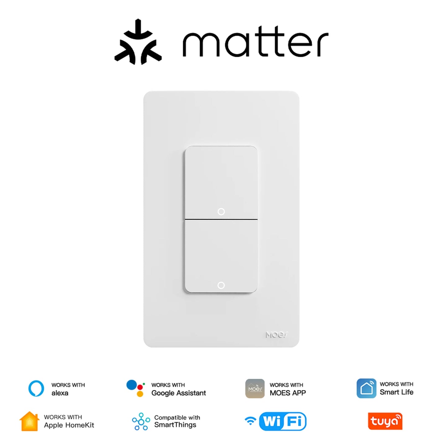 MOES Tuya Matter WiFi Smart Light Button Switch App-Steuerung Neutralleiter erforderlich Erdungsdesign Alexa Google Home Apple Home