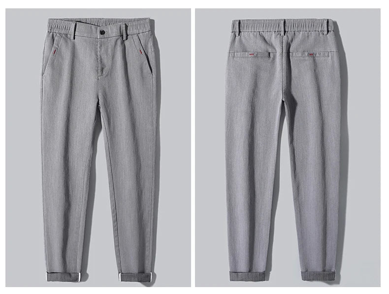 Men's Business Casual Pants Stretch Slim Fit Straight Semi-elastic Waist Trousers Solid Classic Office Work Male Clothing
