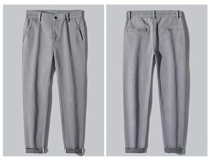 Men's Business Casual Pants Stretch Slim Fit Straight Semi-elastic Waist Trousers Solid Classic Office Work Male Clothing
