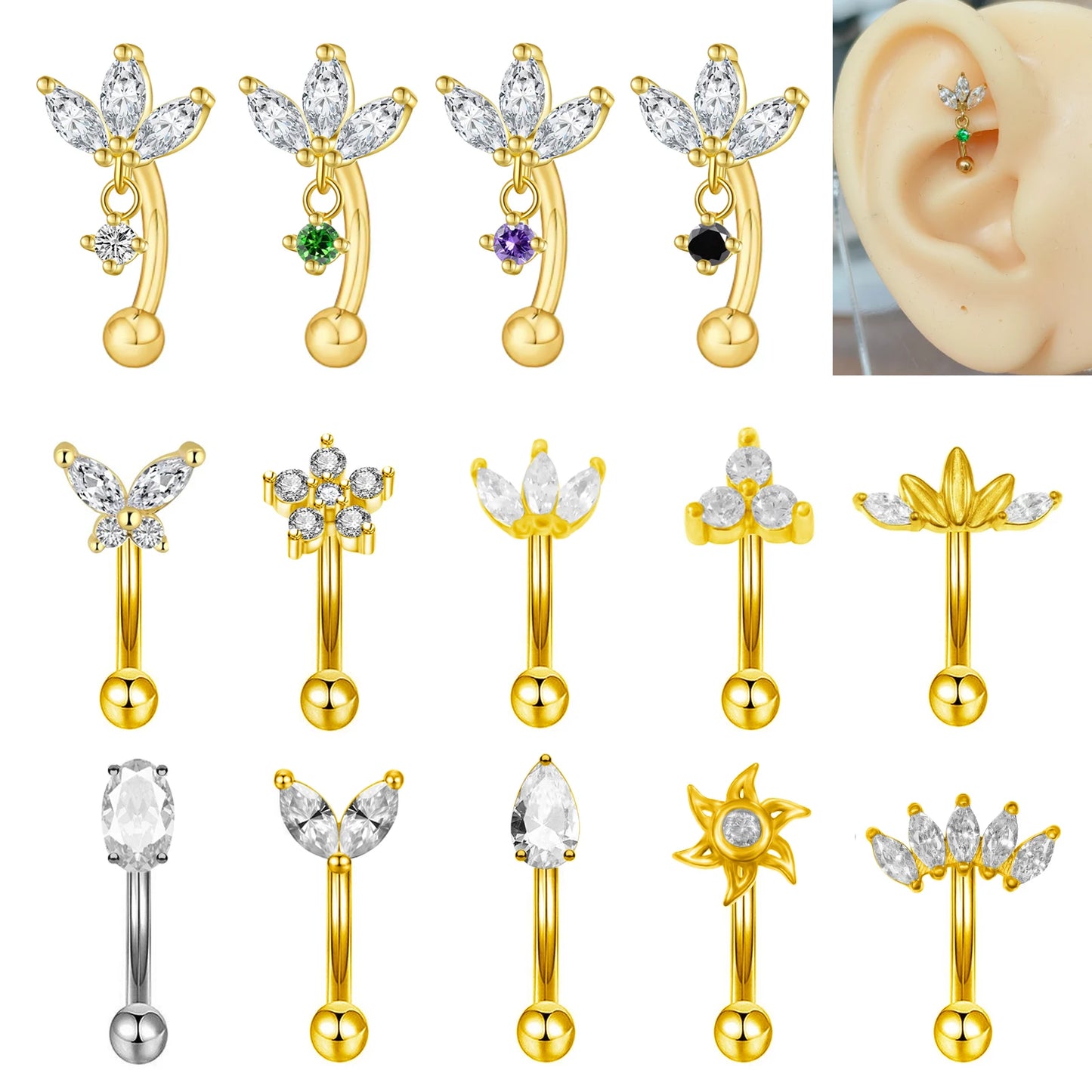 Rook piercing Butterfly Ear Cartilage Eyebrow Tragus Helix Piercing Stud Curved barbell Wholesale Body  Jewelry.