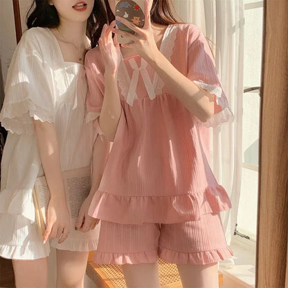 Palast Stil Pyjama Damen Sommer Lounge wear Set kurz ärmelig mit Kissen koreanische kleine süße Freundinnen Lounge wear Set