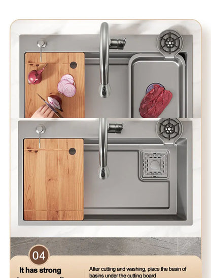 Thickening 304 stainless steel nano-coated Kitchen Sink Large-Capacity Single Sink Wear-Resistant Grey tank