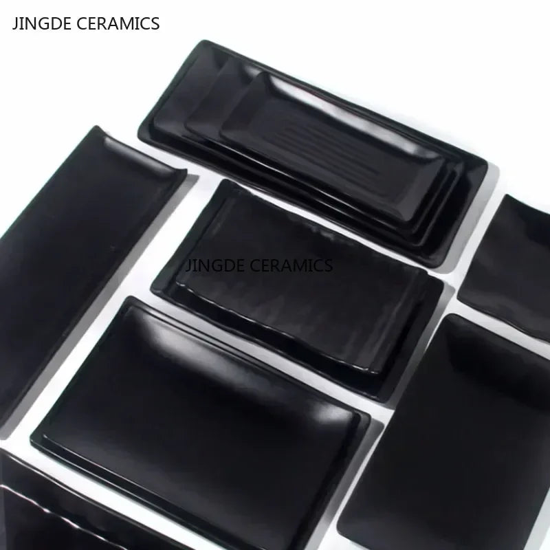 Black Melamine Plate Plastic Barbecue Dish Commercial Cutlery Kitchen Dinner Plates Not Easily Broken Tableware Accessories.