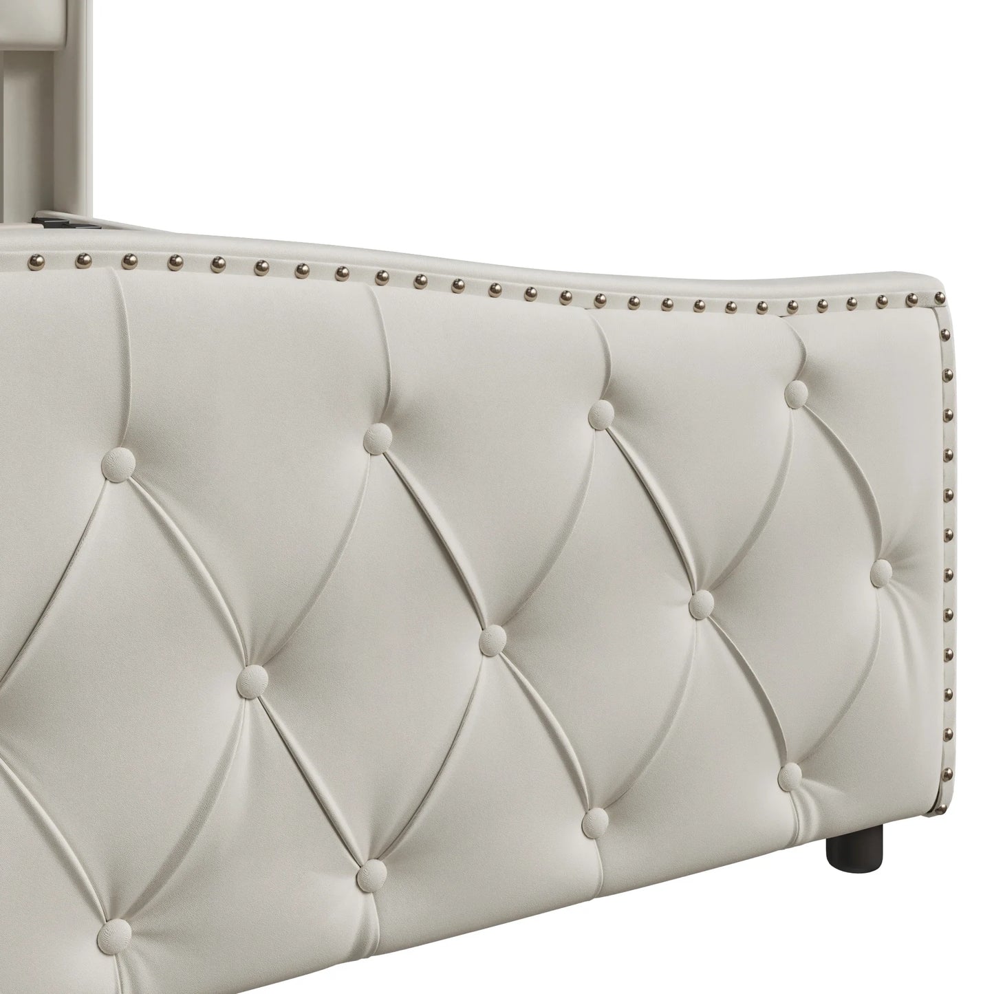 Lazyspace Samt gepolsterter Bettrahmen mit Lattenrost, hydraulisches Bett mit Stauraum, modernes Doppelbett mit Nietenverzierung