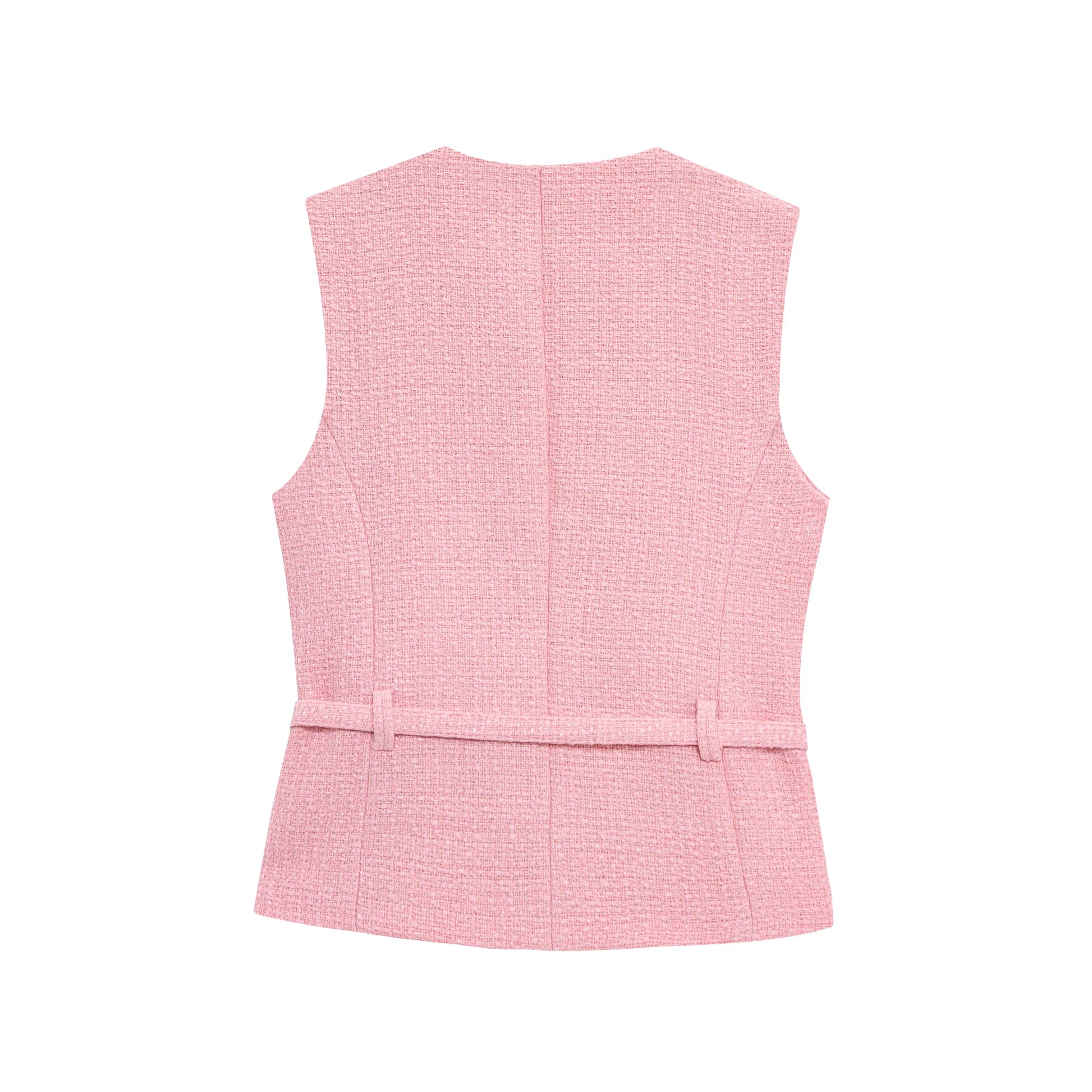 TRAFZA Frauen Elegante Solide Gürtel Westen Tops O Neck Metall Taste Ärmellose Weste Büro Dame Oberbekleidung Casual Blazer Tops.