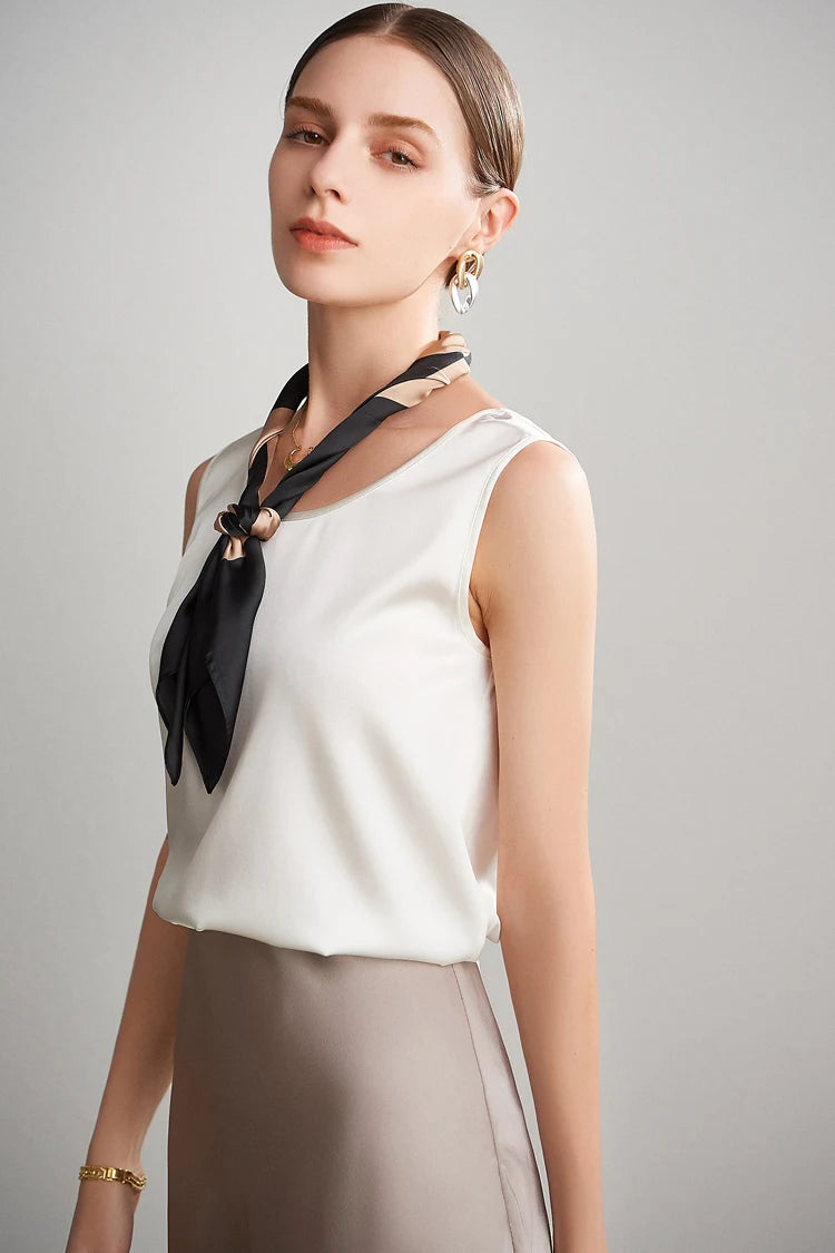 SuyaDream. Damen Basic Cozy Tanks, 100 % echte Seide, O-Ausschnitt, ärmelloses, schickes T-Shirt, 2025, solide Sommerwesten, Weiß, Rosa, Beige.