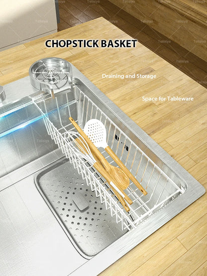 Küchenspüle aus Edelstahl 304, silberfarben, großes Einzelschlitz-Unterbaum-Multifunktionsspülbecken, Geschirrspülbecken
