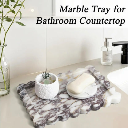 Calacatta Viola Scalloped Marble Tray, Natural Marble Stone Tray, Luxury Decorative Trays for Bathroom, Vanity, Home Decor.