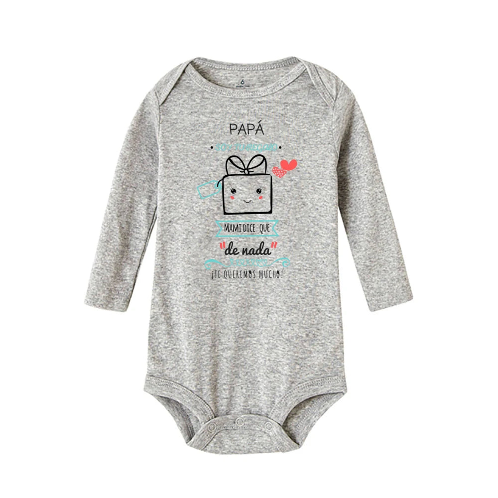 Papa, ich bin dein Geschenk, Baby-Body, Spanien, Vatertag, Jungen- und Mädchen-Säuglingsspielanzug, langärmelig, warmer Overall, bestes Geschenk zum Vatertag.