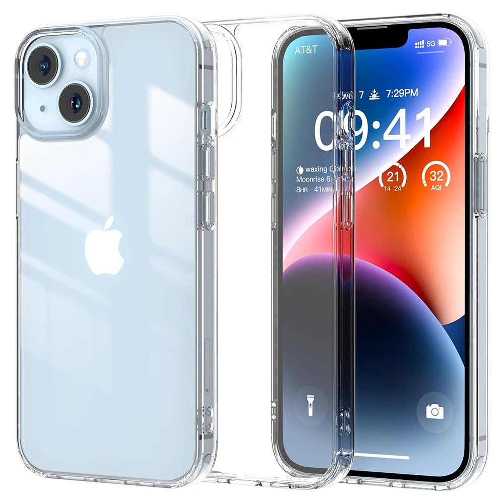 Hybrid Acrylic Airbag Shockproof Case For iPhone 16 15 14 13 12 11 Pro Max Plus Mini Clear Hard Back Cover Silicone Soft Shell.