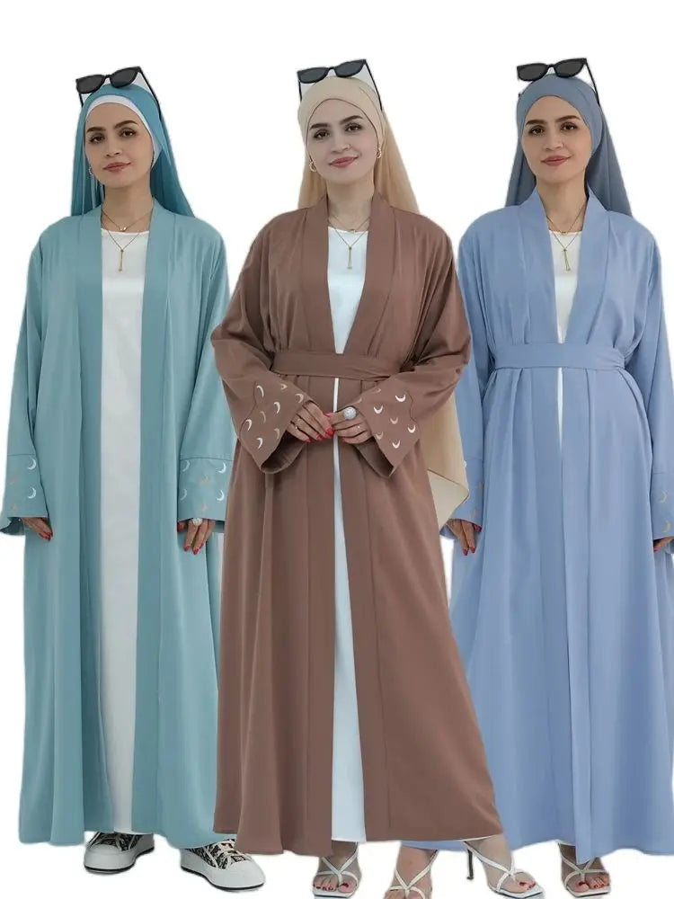 Ramadan Moon Embroidered Abaya Kimono Damen Dubai Luxury 2025 Islam Muslim Kaftan Modest Dress Kebaya Caftan Abayas For Women.