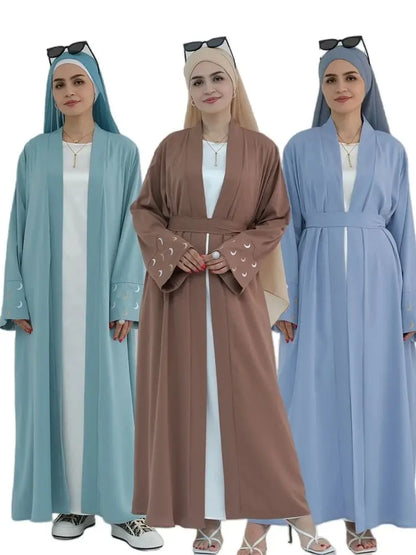 Ramadan Moon Embroidered Abaya Kimono Damen Dubai Luxury 2025 Islam Muslim Kaftan Modest Dress Kebaya Caftan Abayas For Women.