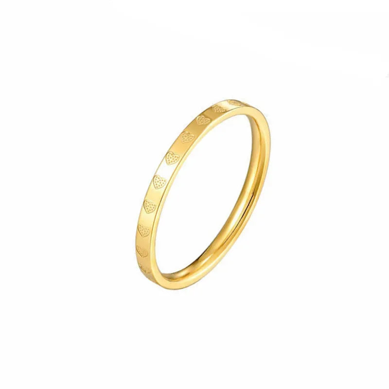 Meetvii Simple Love K-gold Color Titanium Steel Rings for Women Men Thin 2.2mm Width Couple Rings Unique Jewelry.
