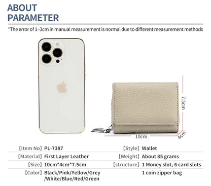 Genuine Leather Women Wallet Small Zipper Coin Wallet Female Short Cow Leather Women Purse RFID Card Money Bag Gift for Women.