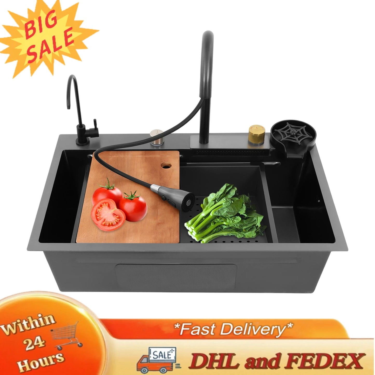 Küchenspüle, Haushaltsspülbecken-Set, obere Montage oder Unterputz-Spüle aus Edelstahl, rostbeständiges Küchenspüle zum Waschen und Reinigen