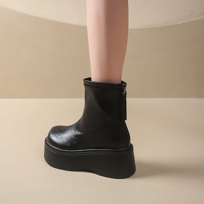 Autumn Winter Chunky Heel Women Short Boots Vintage Round Toe Platform Shoes Ladies Short Plush Gothic Ankle Booties.