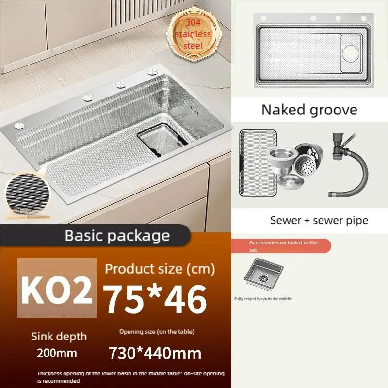 Household Rust Proof 304 Stainless Steel Kitchen Sink Handcrafted Thickened Undermount Wash Vegetable Basin Large Single Slot