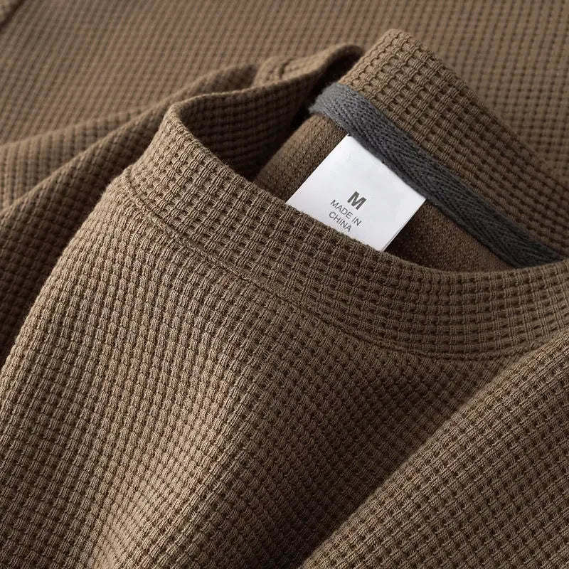 Men's New Summer Waffle Round Neck Short Sleeve T-Shirt Comfortable Breathable Short-Sleeved Top for Casual Wear.