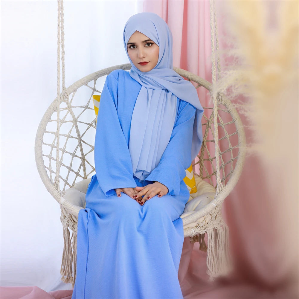 Ramadan Eid Solid Linen Dubai Abaya Turkey Islam Muslim Modest Dress Kaftan Prayer Clothes For Women Kebaya Robe Femme Musulmane