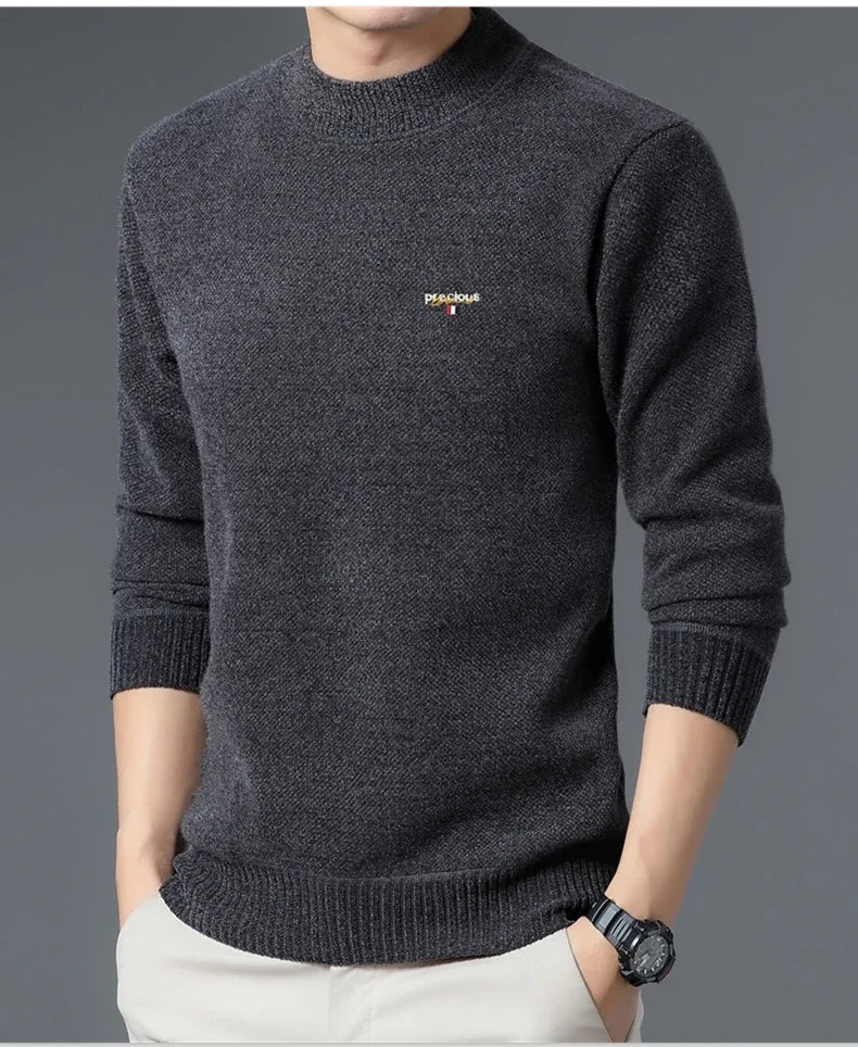 Luxury high-end round neck sweater men's winter trend brand embroidered Korean version casual plush warm thick knitted pullover