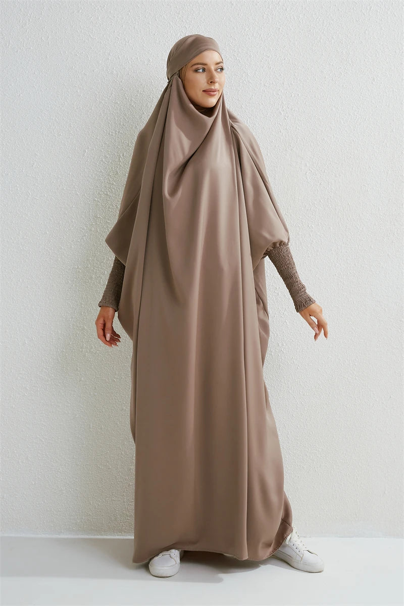 Muslimische Abaya mit Kapuze, Smockärmel, einteiliges Gebetskleid, Damen, Jilbab, islamische Kleidung, Dubai, Saudi-Arabien, schwarze Robe, türkische Bescheidenheit