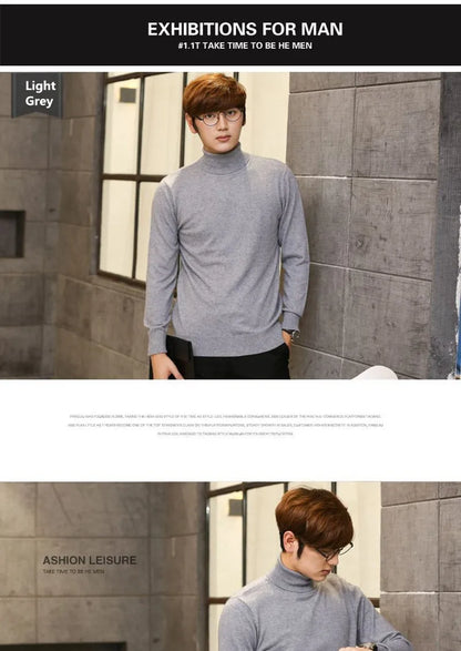 Cashmere Wool Solid Autumn Winter Men's Warm Turtleneck Knit Loose Long Sleeve Sweater Casual Comfortable Pullover Thick Sweater