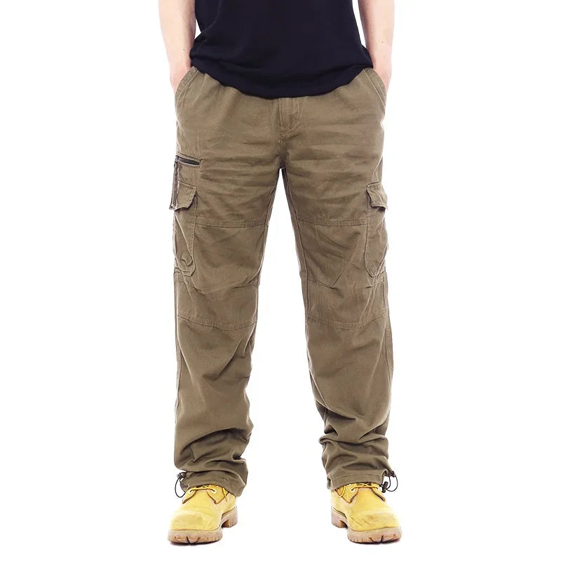2025 Men's Casual Elastic Waist Plus Size Cargo Pants Multiple Pockets Loose Fit Trousers For Construction Site