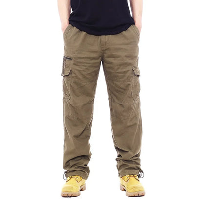 2025 Men's Casual Elastic Waist Plus Size Cargo Pants Multiple Pockets Loose Fit Trousers For Construction Site