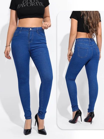 Women's Mid-Waist Slim Fit Black Denim Pants Elastic Casual Style Comfortable Cotton Long Trousers Versatile All-Season Jeans.