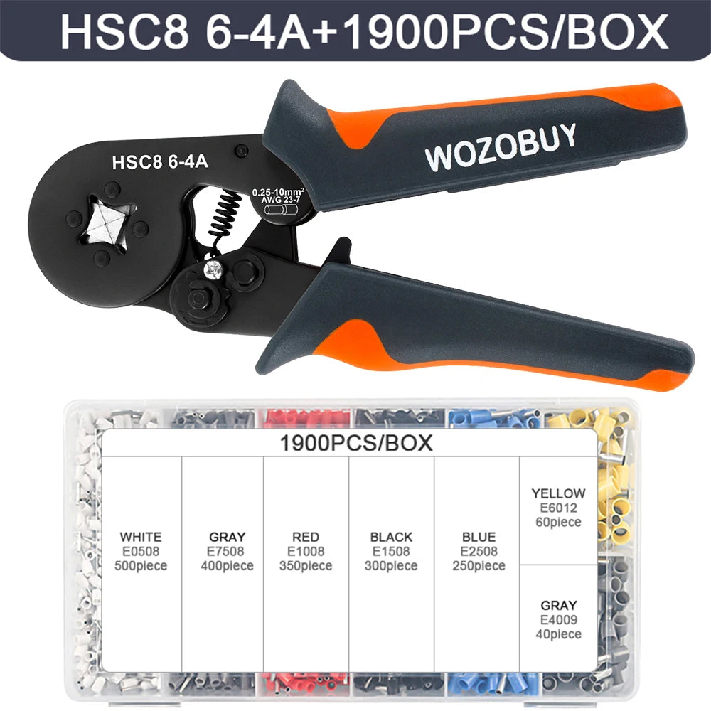 Sechseckiges, selbstverstellbares Ratschen-Aderendhülsen-Crimpwerkzeug-Set, 23–7 AWG, 0,25–10 mm2, Crimp-Set mit Aderendhülsen, Drahtklemmen