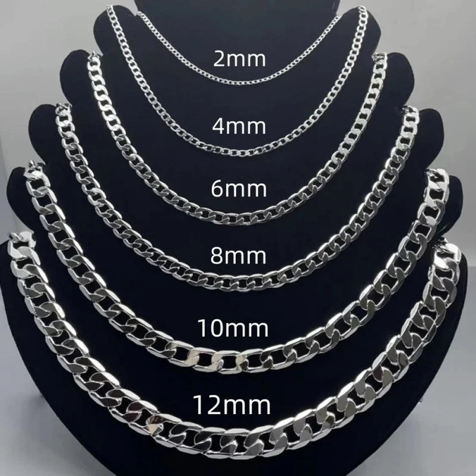 Men's 925 Sterling Silver Necklace 2/4/6/8/10/12MM 40-75cm Face Chain Necklace Lobster Clasp Men Women Engagement Jewelry Gifts.