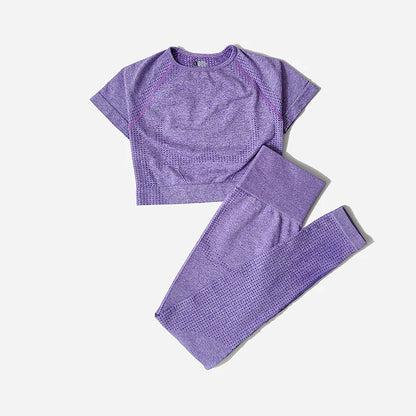 WAREBALL Seamless Yoga Set Women Workout Gym Clothes Fitness Short Sleeve Crop Top Shirt High Waist Leggings Pants Sports Suits.