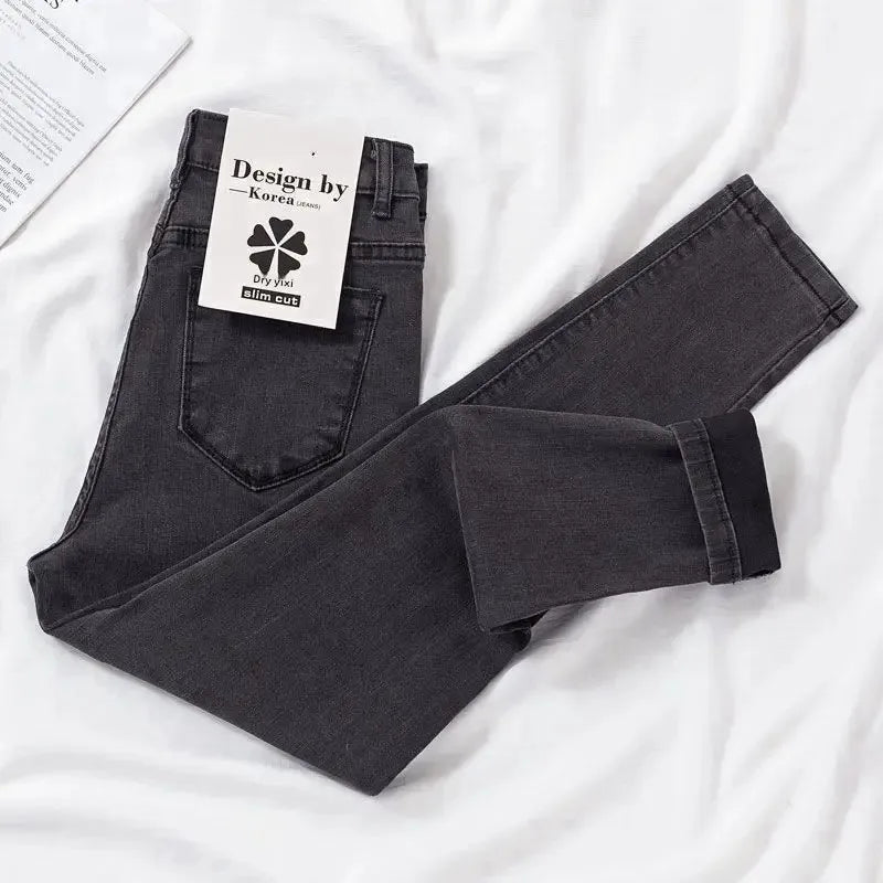 Women's High Waist Elastic Stretchy Jeans Hot Sale Of The Season Autumn New Style Versatile Slimming Pencil Thin Nine Point Pant.