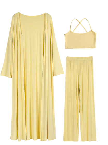 Hirsionsan Modal Soft Loose Sets Women Casual Three Pieces Long Sleeve Cardigan & High Waist Pants & Vest Outfits Tracksuit 2025.