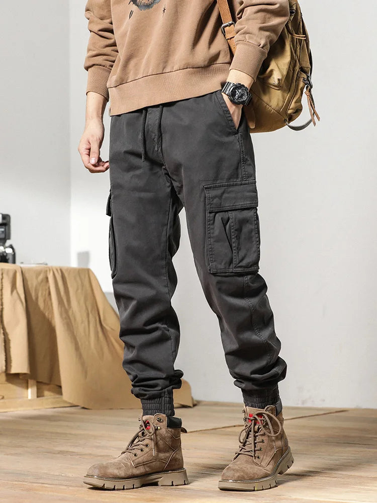 2024 New Winter Cargo Pants Men Multi-Pockets Drawstring Fleece Liner Thick Warm Overalls Joggers Casual Cotton Thermal Trousers.